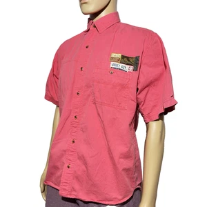 Vintage Bugle Boy Shirt Men's Medium Pink Button Up Short Sleeve 90s Casual EUC - Picture 1 of 11