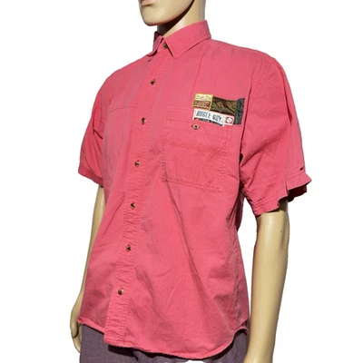 Vintage Bugle Boy Shirt Men's Medium Pink Button Up Short Sleeve 90s Casual EUC - Image 1 of 4