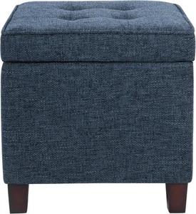 HomePop Square Tufted Storage Ottoman - 17.5"D x 17.5"W x 17.5"H, Navy - Picture 1 of 9