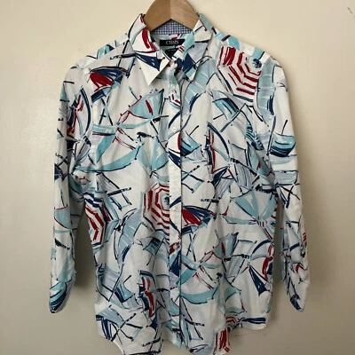 Camisa ajustada con botones para sombrilla de playa talla L Chaps para mujer guinga EE. UU. Cotton Resort Foto 1 de 4