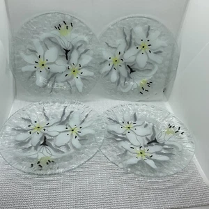 Sydenstricker Fused Art Glass Plate Signed Iris Flowers Black & White Set Of 4 - Picture 1 of 8