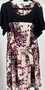 Lane Bryant Belted Spring Floral Short Sleeve Dress Pink & Black Plus Size 26/28 - Picture 1 of 1