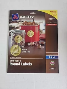 Lámina de oro mate Avery 22831 Easy Peel en relieve 2 en 96 etiquetas redondas 8 hojas - Imagen 1 de 3