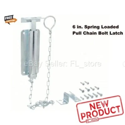 SELECT Pull Chain Bolt Latch 6" Zinc Finish Spring Loaded Barn Shed Gate Security NEW
