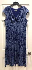 Coldwater Creek 16 Maxi Dress Blue Floral Print V-Neck Stretch Jersey cap sleeve - Picture 1 of 4