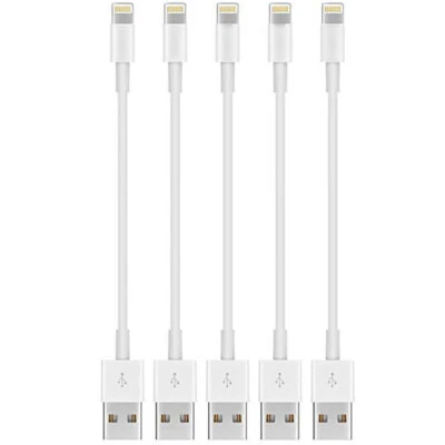 5 Pack 20cm Short Data Charger USB Cable Cord for Apple iPhone iPad iPod Bulk - Image 1 of 3
