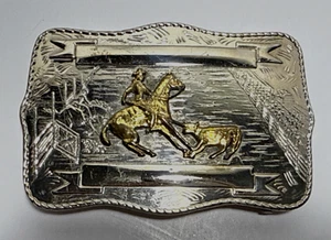Small Western Belt Buckle - Calf Roping Scene Cowboy and Horse - Picture 1 of 2
