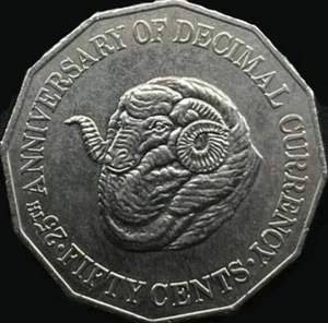 1991 Australia Scarce Ex Roll 50c Coin Rams Head - 25thAnniversary Commemorative - Picture 1 of 3