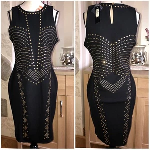 river island black with gold studded fitted dress size-14 new with tags RRP £60 - Picture 1 of 12