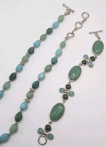 Vintage Whitney Kelly 925 Green Gemstone 7.5" Bracelet With Matching 20" Bead - Picture 1 of 20