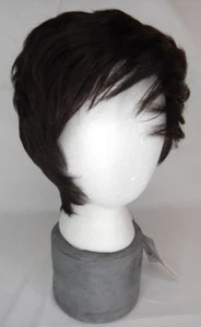 Peluca corta negra para hombre en capas cortas disfraz natural disfraz Halloween sintético - Imagen 1 de 6