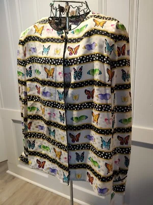 NWT Vintage Womens 14 90s Silk Butterfly Striped Button Down Long Sleeve Blouse - Image 1 of 4