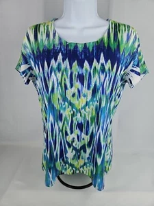 Zenergy by Chico's Short Sleeve Top Tie-Dye with Rhinestones Size 0 Blue Green - Picture 1 of 9