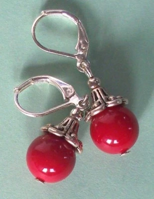 Pendiente de caída RED SHELL PEARL SP LEVERBACK hecho a mano Foto 1 de 4