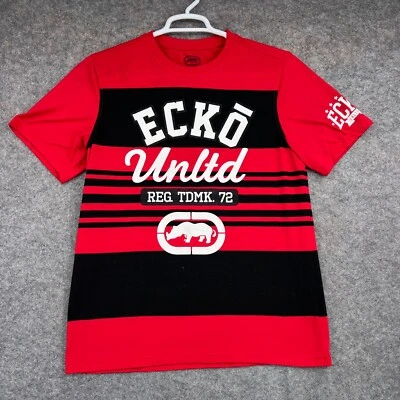 Ecko Unltd. Camisa Para Hombre Grande Roja Negra Rayas Manga Corta Retro Ropa de Calle Foto 1 de 4