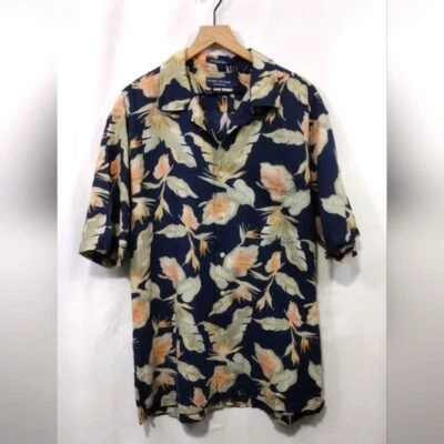 Daniel Cremieux Linen Blend Floral Hawaiian Shirt Mens L Blue Beach Coastal - Image 1 of 4