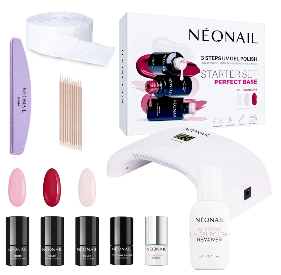 NEONAIL Perfect Base Starter Set mit Lampe LCD Display, 3x Nagellack und Zubehör - Bild 1 von 4