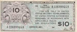 US MPC Military Payment Certificate 10 Dollars 1946 M7 Series 461 - Picture 1 of 2