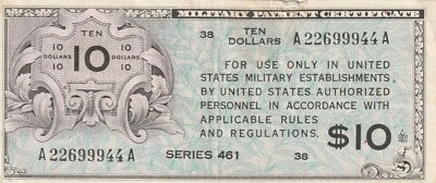 US MPC Military Payment Certificate 10 Dollars 1946 M7 Series 461 - Image 1 of 2