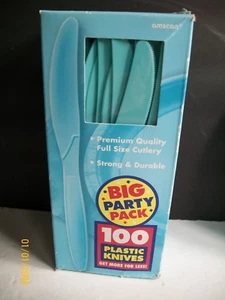 Amscan Big Party Pack 100 durable Dark Bluegreen Plastic Knives Washable - Picture 1 of 2