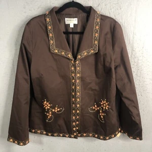 Victor Costa Jacket Womens L Brown Orange Beaded Art To Wear Career Office - Picture 1 of 19