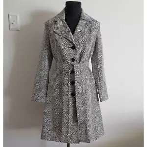 MINT CABI Women's B/W Zebra Animal Print Trench Coat Long Jacket Small S - Picture 1 of 11