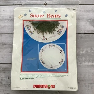 Dimensions Snow Bears Christmas Tree Skirt Tablecloth Crewel Embroidery Kit NEW - Picture 1 of 9