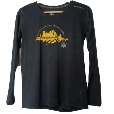 匹兹堡马拉松训练布鲁克斯衬衫中号衬衫长跑黑色 — 第 1/4 张图片