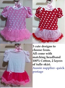 Baby Girls 2 piece outfit,pink short sleeve tutu romper & headband w lace ruffle - Picture 1 of 10