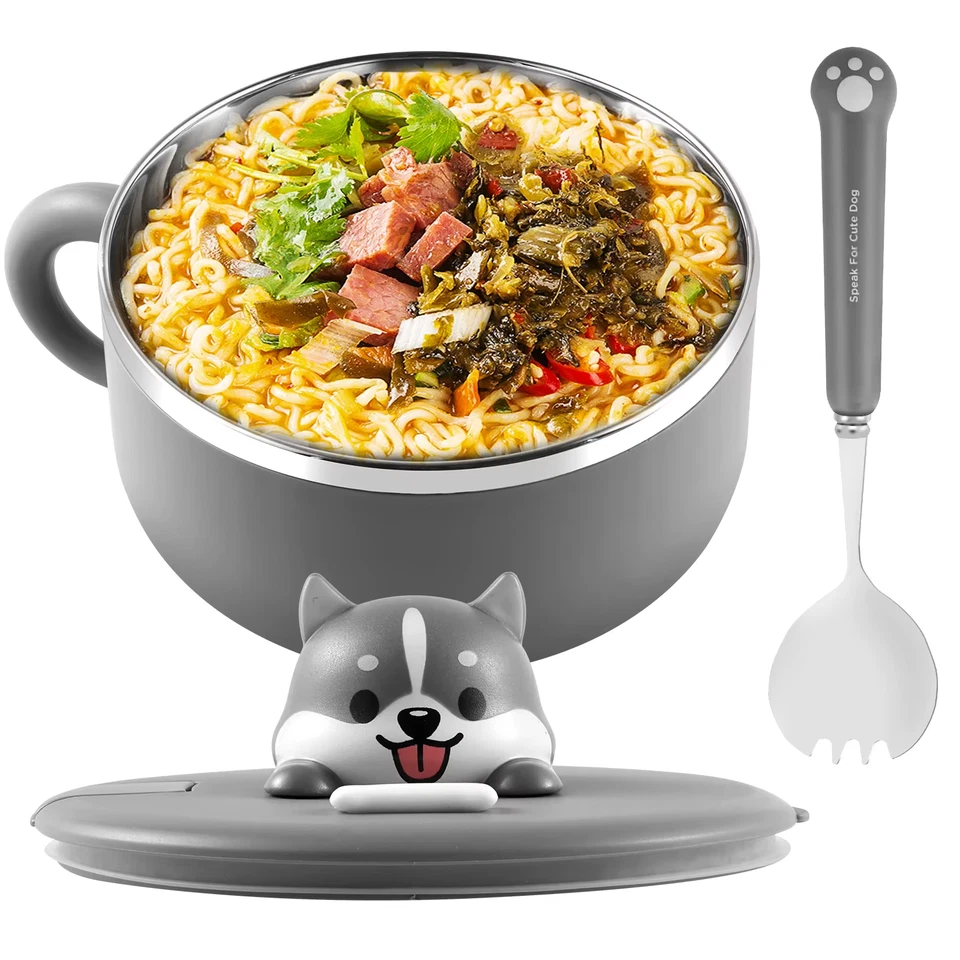 1200Ml Ramen Bowl with Lid Stainless Steel Noodle Cooker Salad, Rice & Soup Bowl - Image 1 of 4