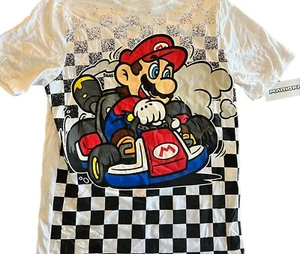 NWT Mario Kart Children's Shirt White Checkered Graphic Gaming Sz 10/11 - Picture 1 of 3