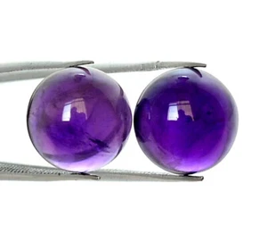 Coppia cabochon rotondi ametista naturale 11 mm 11,71 CTS pietre preziose sciolte non trattate - Foto 1 di 8