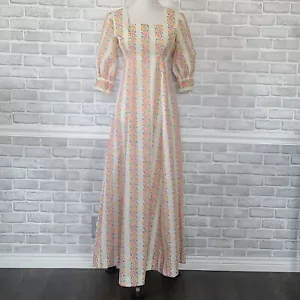 Maxi Vestido Vintage Años 70 Hecho a Mano Floral Pradera Cottage Core *ver medidas - Imagen 1 de 12