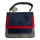 Nautical Palizzio Navy Blue, Red, & Gray  Suede Leather Handle Handbag NWT 10x9