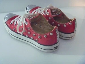 GENUINE WOMENS STUD EMBELLISHED RED CONVERSE CRYSTAL STUDDED LOW BLING PUMP UK 6 - Picture 1 of 6