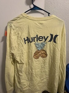 Hurley Shirt Mens Large Yellow Long Sleeve Pineapple Cotton Outdoors - Picture 1 of 6