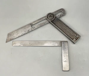 Vintage Steel 5 3/4" Try Square & Steel 7 1/4" Sliding Bevel Engineer Old Tool - Picture 1 of 13