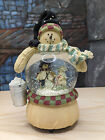 Schmidt Christmas Music Box Snow Globe  Snowman Water Globe Hat Pail Works Clear