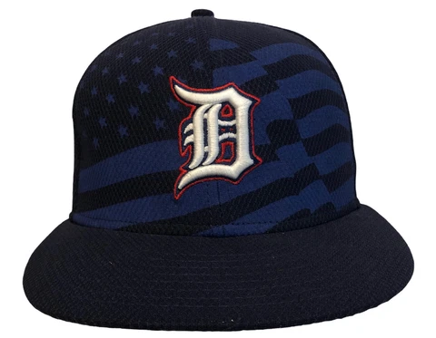 Detroit Tigers Hat Cap Size 7 Blue New Era America USA Flag Men Cover
