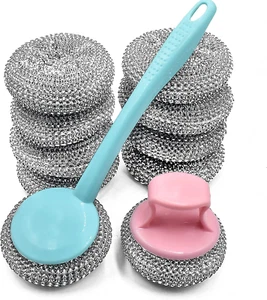 10 Pack Stainless Steel Sponges, Scrubbing Scouring Pad, Steel Wool Scrubber for - Picture 1 of 12