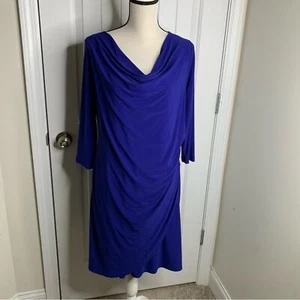 Clara Sun Woo blau gerafftes drapiertes Kleid Gr. Large Karriere Büro - Bild 1 von 7