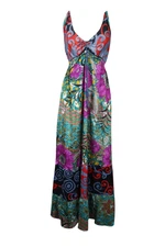 Womens Strap Sundress, Colorful Recycled Silk Dress, Spaghetti Strap, Hippy S/M