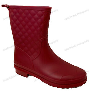 Womens Rain Boots Rubber Mid Calf Block Heel Waterproof Short Garden Work Shoes 