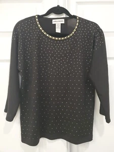 Cathy Daniels Black Embellished/Studded Lightweight Ladies Sweater Sz Med - Picture 1 of 7