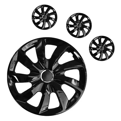 4X Copricerchi 14" Per Nero Neuf Stig Laqué + Cercle 14 Pollici Lot De 4-Piéce - Immagine 1 di 4