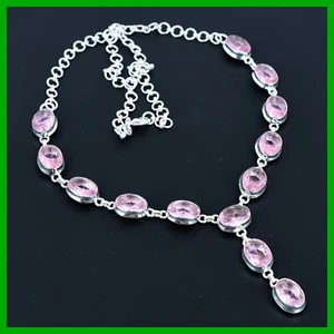 Muttertag Deal Rosa Kunzit Edelstein Kette Trendy Halskette 925 Sterling Silber - Bild 1 von 6