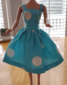 Vintage Barbie Clone Teal & White Polka Dot Sun Dress Fits Miss Suzette, Mitzi - Picture 1 of 7