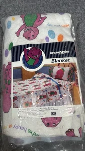Vintage 90s Barney The Dinosaur Fleece Blanket 72x90 Large The Lyons Group - Picture 1 of 10
