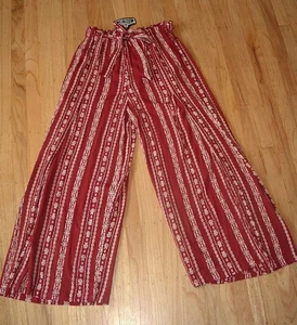 Nuevo con etiquetas Pantalones Angie Palazzo Pierna Ancha Elastizados/Corbata Cintura M Boho Hippie Ladrillo Rojo - Imagen 1 de 5