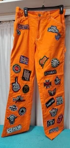 Pantalone da lavoro Dickie's arancione fluo donna 37 toppe musica rock taglia 9/29 unico - Foto 1 di 16